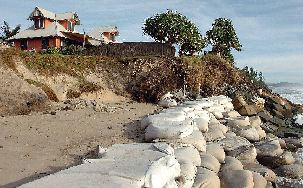 NO FUNDING: Erosion eating away the land at Belongil Beach. NO FUNDING: Erosion eating away the land at Belongil Beach.